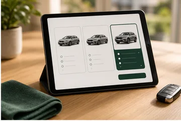 Tablet showing car wash service and vehicle size choices